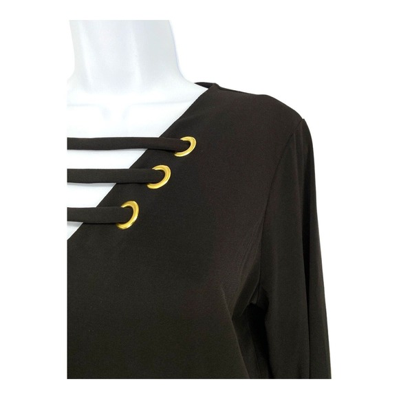 Michael Kors Black Stretch Pullover V Top Blouse Bell Sleeves Crisscross M - Picture 6 of 9